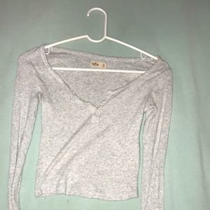 Long Sleeve Grey Ribbed Top